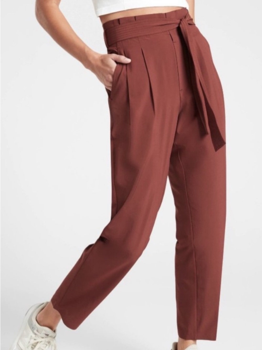 Athleta Womens Skyline Pant High Waist Lightweight Paperbag Pants Rust Red Sz 10